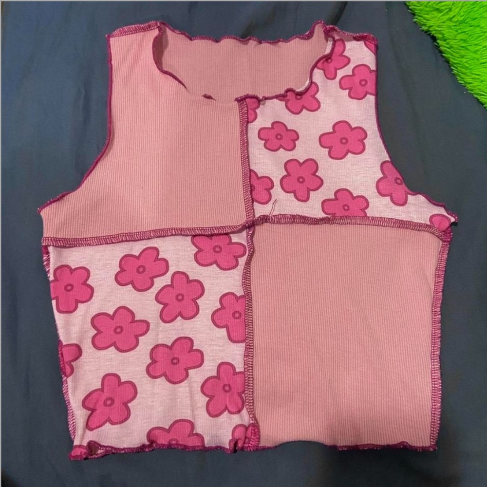 Pink patchwork flower tank top